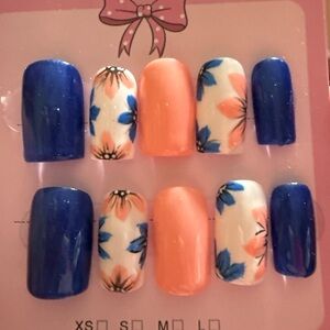 Floral Blue and Peach Press-On Nails